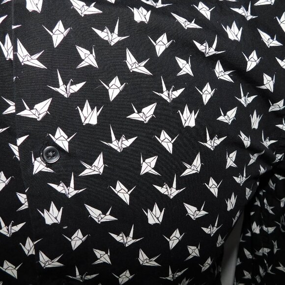 H&M Premium Cotton Slim Fet Mens S Black White Paper Crane Print LS Button Shirt - Picture 4 of 9